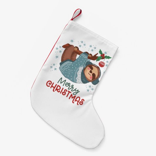 怠け者のナマケモノのクリスマス スモールクリスマスストッキング (正面 (吊り時))