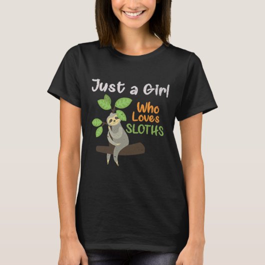 怠け者のナマケモノの女の子かわいい Tシャツ (正面)