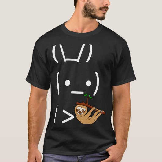 怠け者のナマケモノを持つアスキーウサギ Tシャツ (正面)