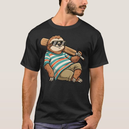 怠け者のナマケモノ野球選手 夏の気分 Tシャツ (正面)