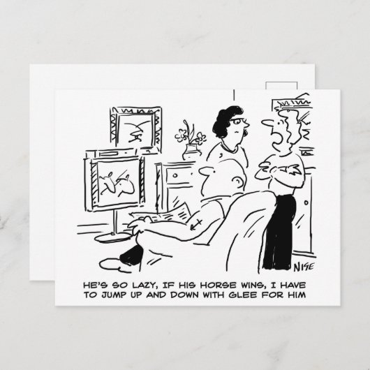 怠け者の夫がテレビで競馬を見る ポストカード (正面/裏面)