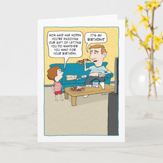 怠惰おもしろいソファろいろ誕生日 カード (黄色い花)