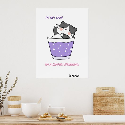 怠惰おもしろい猫皮肉ユーモアミームカスタム文字 ポスター (キッチン)