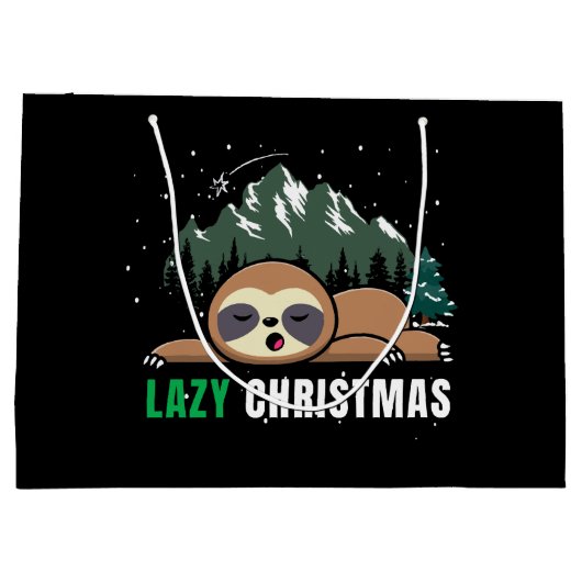 怠惰なクリスマスのナマケモノ  楽しい ラージペーパーバッグ (裏面)
