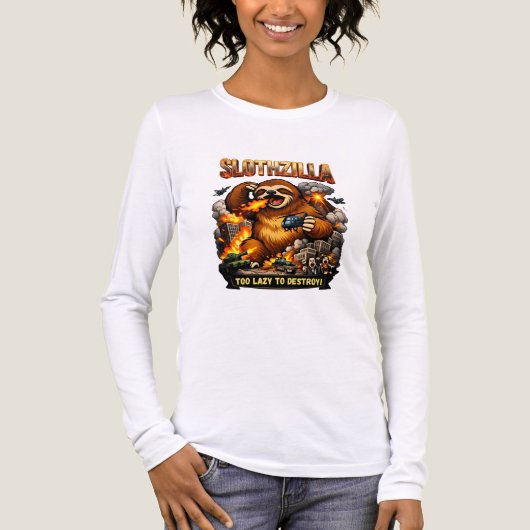 怠惰な怪獣スロージラが破壊する気ゼロ！面白い怪獣モンスター トライブレンドＴシャツ (正面)