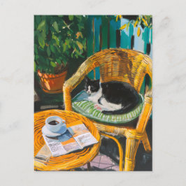 怠惰な日曜日の朝 | コージーキャット&コーヒ絵を描ーズ インビテーションポストカード