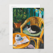 怠惰な日曜日の朝 | コージーキャット&コーヒ絵を描ーズ インビテーションポストカード (正面/裏面)