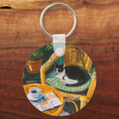 怠惰な日曜日の朝 | コージーキャット&コーヒ絵を描ーズ キーホルダー (正面)