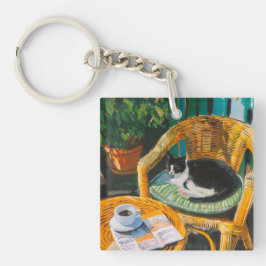 怠惰な日曜日の朝 | コージーキャット&コーヒ絵を描ーズ キーホルダー