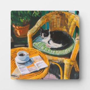 怠惰な日曜日の朝 コージーキャット&コーヒ絵を描ーズ フォトプラーク