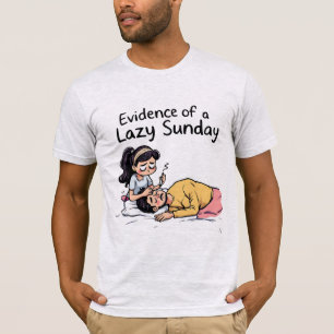 怠惰な日曜日の証拠 楽しいカップル カートゥーンTシャツ Tシャツ