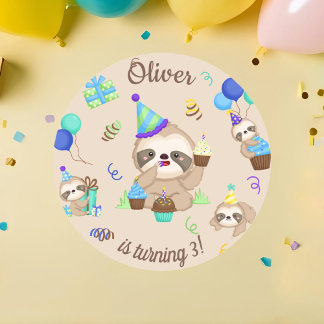 怠惰な日 可愛いナマケモノの誕生日パーティー ラウンドシール