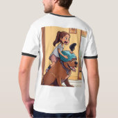 怠惰な犬のスタイル:男性の基本的なリンガーティーと眠い Tシャツ (裏面フル)