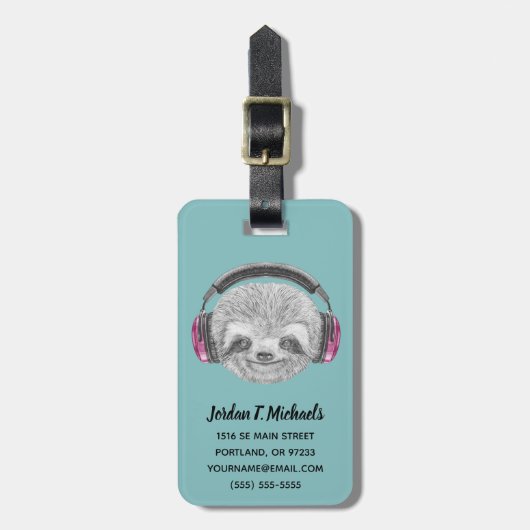 怠惰のヘッドホーンのあなたの一流の|のポートレートを加えて下さい ラゲッジタグ (正面縦)