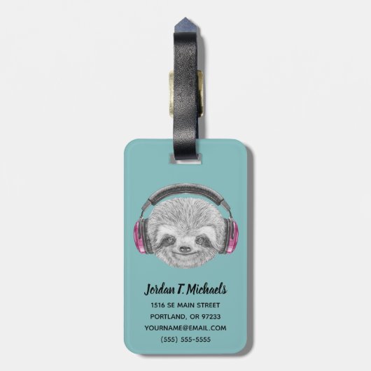 怠惰のヘッドホーンのあなたの一流の|のポートレートを加えて下さい ラゲッジタグ (裏面縦)