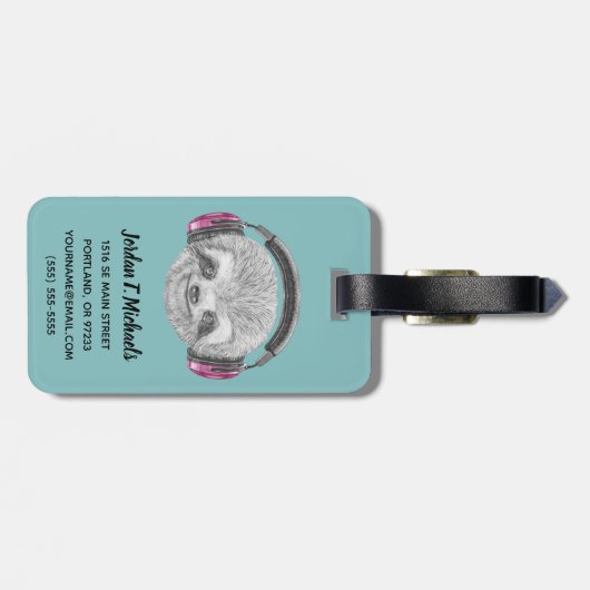 怠惰のヘッドホーンのあなたの一流の|のポートレートを加えて下さい ラゲッジタグ (裏面横)