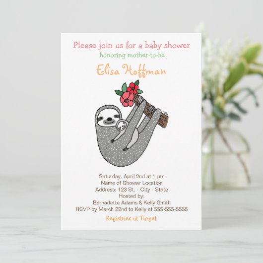 怠惰のベビーシャワーの招待状のかわいい怠惰のお母さんのベビー 招待状 (スタンド正面)