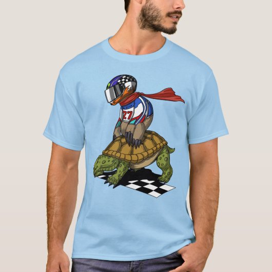 怠惰の乗馬のカメおもしろいな動物の競争 Tシャツ (正面)