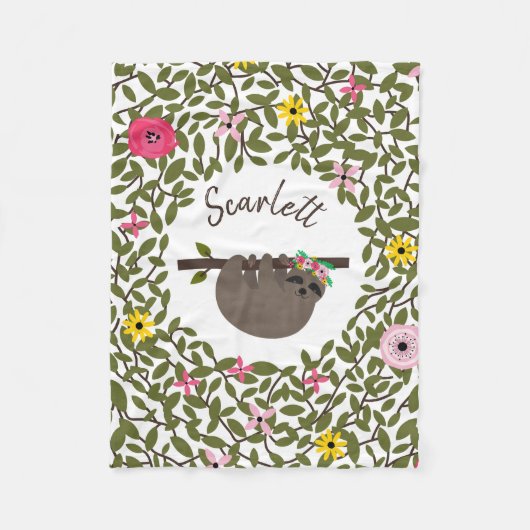 怠惰の緑の草木の花の女の子のフリースブランケット フリースブランケット (正面)