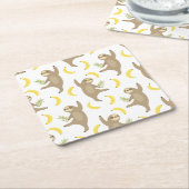 怠惰及びバナナパターン スクエアペーパーコースター (アングル)