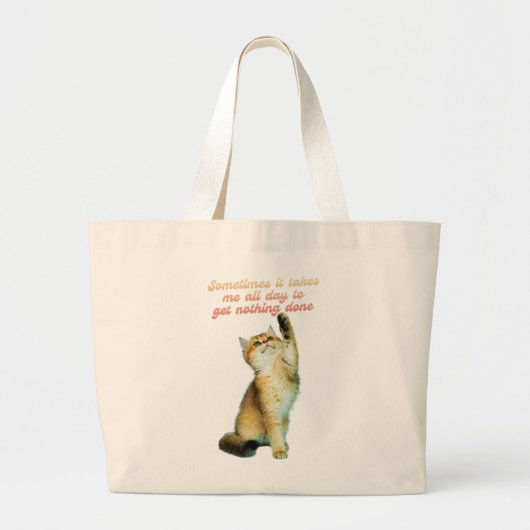 怠惰猫好きおもしろいかわいい猫 ラージトートバッグ (正面)
