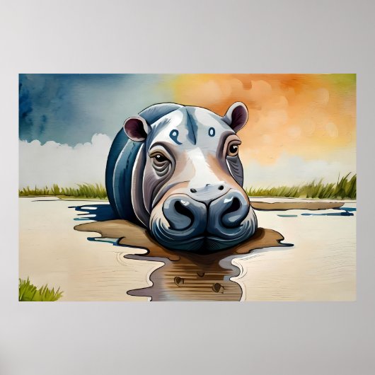 怠惰絵画に泥の中に浸るヒッポタマスの一種 ポスター (正面)