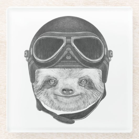 怠惰|のヴィンテージのヘルメットのポートレート ガラスコースター (正面)