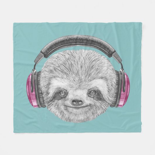 怠惰|の身に着けているヘッドホーンのポートレート フリースブランケット (正面(横))
