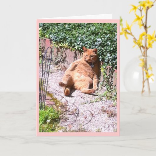 怠慢な子猫挨拶 カード (黄色い花)