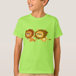 急いでいる子供たちの可愛い漫画のライオンTシャツ Tシャツ