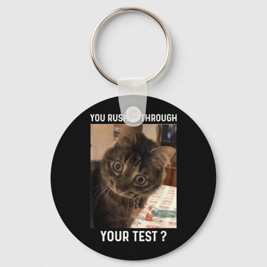 急いでテストを終わらせた おもしろテストの日 先生 猫 キーホルダー (正面)