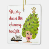 急いで煙突を降りるクリスマスヘアオーナメント セラミックオーナメント (左)