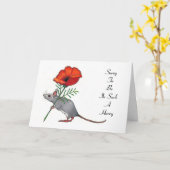 急いで花を持つマウス:遅れた誕生日 カード (黄色い花)