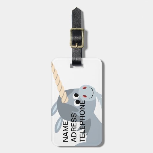 急いで荷物のラベルに可愛い漫画のユニコーン ラゲッジタグ (正面縦)