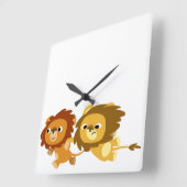 急ぎの壁時計に描かれた可愛い漫画ライオン スクエア壁時計 (傾斜)