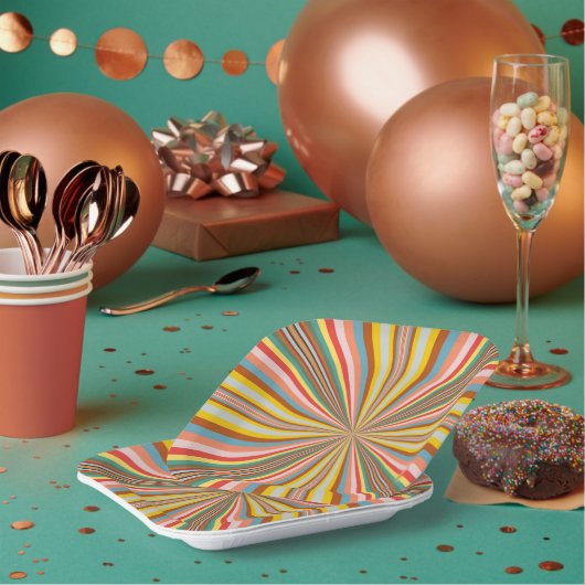 急カラフル発レトロストライプ ペーパープレート (複数)