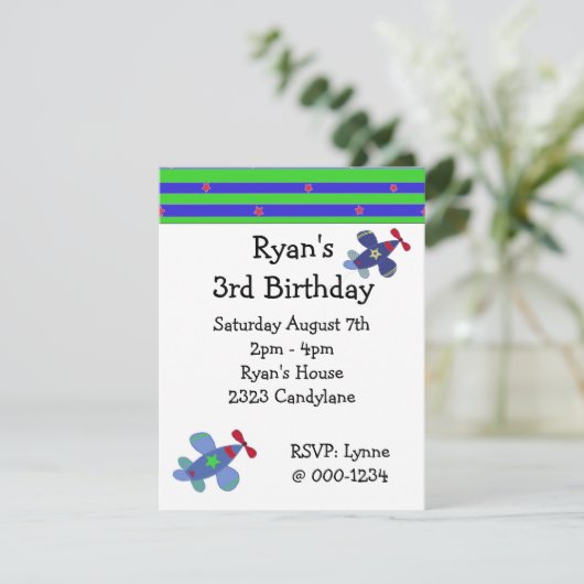 急上昇する飛行機の誕生日パーティーの招待状 招待状 (スタンド正面)