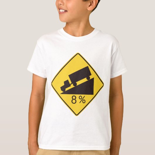 急勾配交通標識 トラック 運搬 注意 Tシャツ (正面)