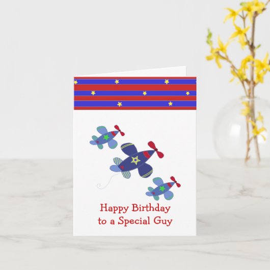 急増する飛行機の誕生日の願い カード (黄色い花)