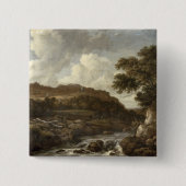 急流との山が多い樹木が茂った景色 缶バッジ (正面)