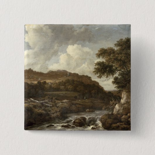 急流との山が多い樹木が茂った景色 缶バッジ (正面)