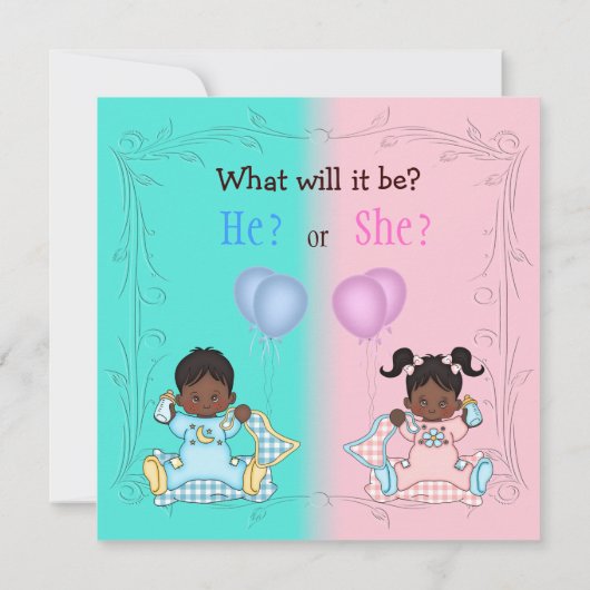 性はアフリカ系アメリカ人の明るいピンク及び青を明らかにします 招待状 (裏面)