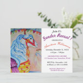 性はカラフルな回転木馬の馬のパーティーの招待を明らかにします 招待状 (スタンド正面)