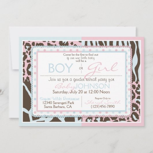 性はサファリのパーティの招待状A7を明らかにします 招待状 (裏面)