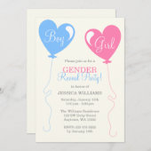 性はハートの気球のピンクの青のアイボリーを明らかにします 招待状 (正面/裏面)