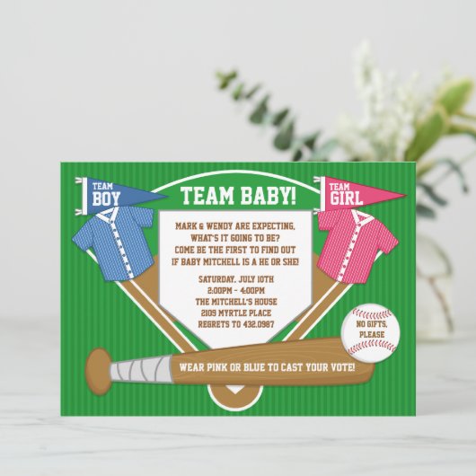 性はパーティの招待状の野球のスポーツを明らかにします 招待状 (スタンド正面)