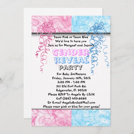 性はパーティの招待状を明らかにします 招待状 (正面/裏面)