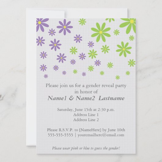 性はパーティーのデイジーの招待状を明らかにします 招待状 (裏面)