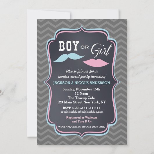 性はパーティーのベビーシャワー招待状を明らかにします 招待状 (正面)