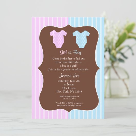 性はパーティーのベビーシャワー招待状を明らかにします 招待状 (スタンド正面)